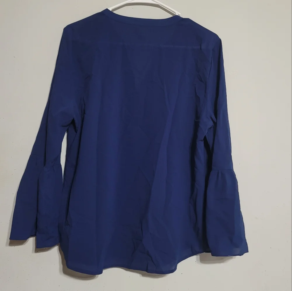J. Crew Womens Medium Navy Blue Top Blouse Shirt M Tunic Bell Sleeve‎ Boho